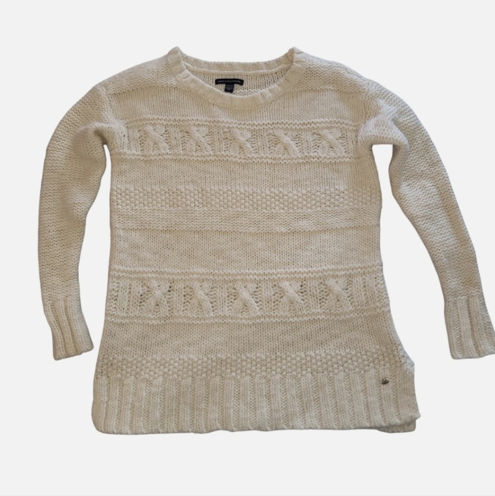 American Eagle AEO Sweater XXS Chunky Cable Knit Ivory Cream Wool Blend Womens
